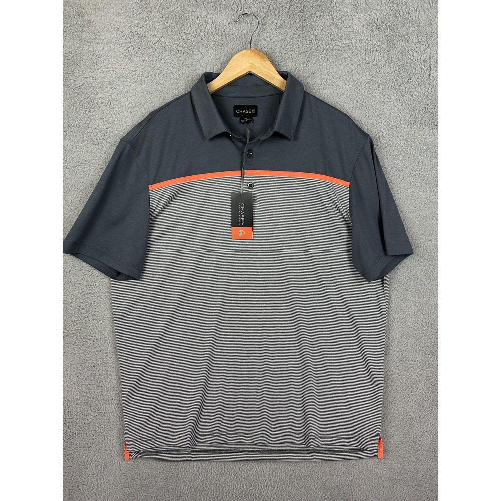 Chase54 Polo Shirt Mens XL Gray Stripe Golf DryFuze Moisture Wicking Performance